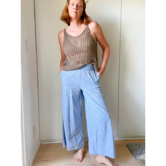 American Eagle Outfitters Wide Leg Cropped Pants Blue Floral Print Size XS - Picture 9 of 10